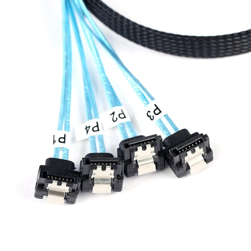 ADCAUDX كابل 2Pack Mini-SAS إلى SATA: 1M SFF-8087 إلى SATA بزاوية 90 درجة كابل تفريغ أمامي، وحدة تحكم SFF 8087 SAS إلى القرص الصلب (3.3 قدم) - Image 4